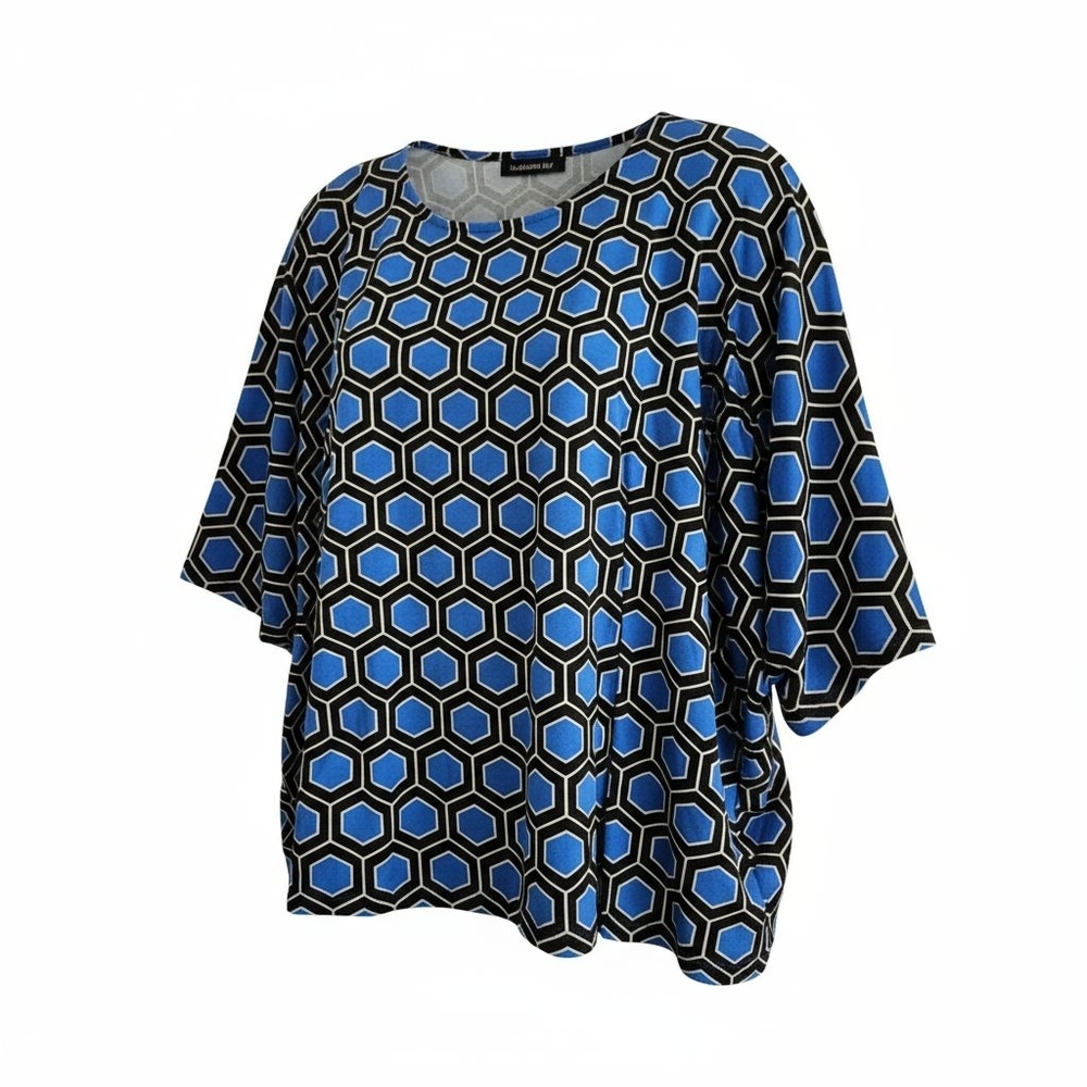 Hourglass Lilly Blue and Black Cropped Batwong Geometric Blouse Sz XS